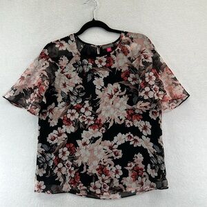 Vince Camuto Women’s Top / Blouse Small Black Floral Polyester Lined Like New
